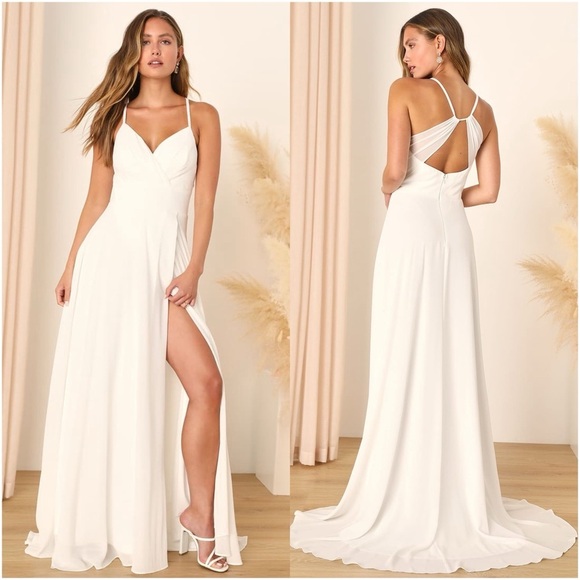 LULU’S Romantic Inspiration White Sleeveless Faux-Wrap Maxi Dress - Picture 1 of 6